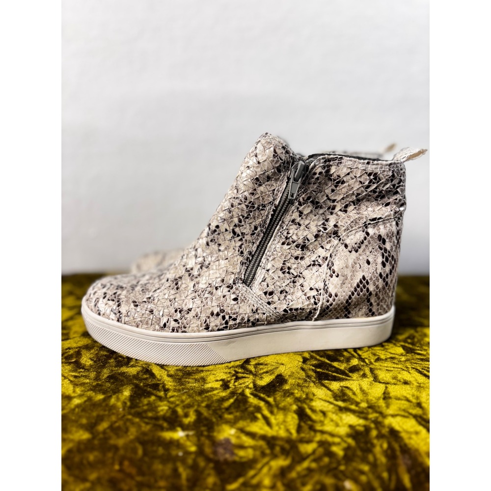 Corky's Hunt Snakeskin Wedge Sneakers Grey Cream High Top Zip Up Shoes Size 9 - Picture 5 of 12